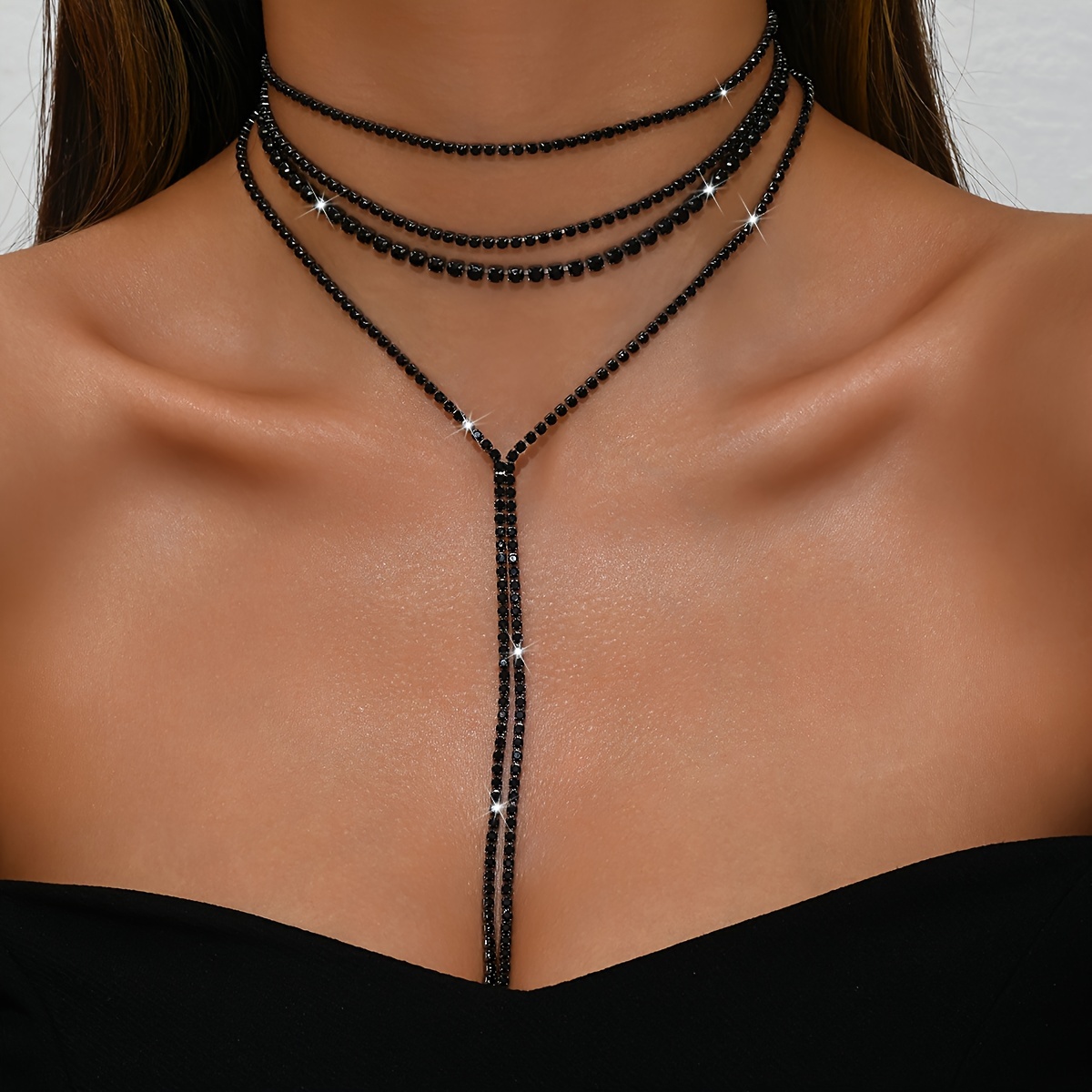 Image of 1pc Elegant Sexy Tassel Necklace Copper Inlaid Shiny Rhinestone Suitable For Bride Wedding Banquet Wearing Exquisite Temperament Additions Ideal Gift Holiday Daily Gift