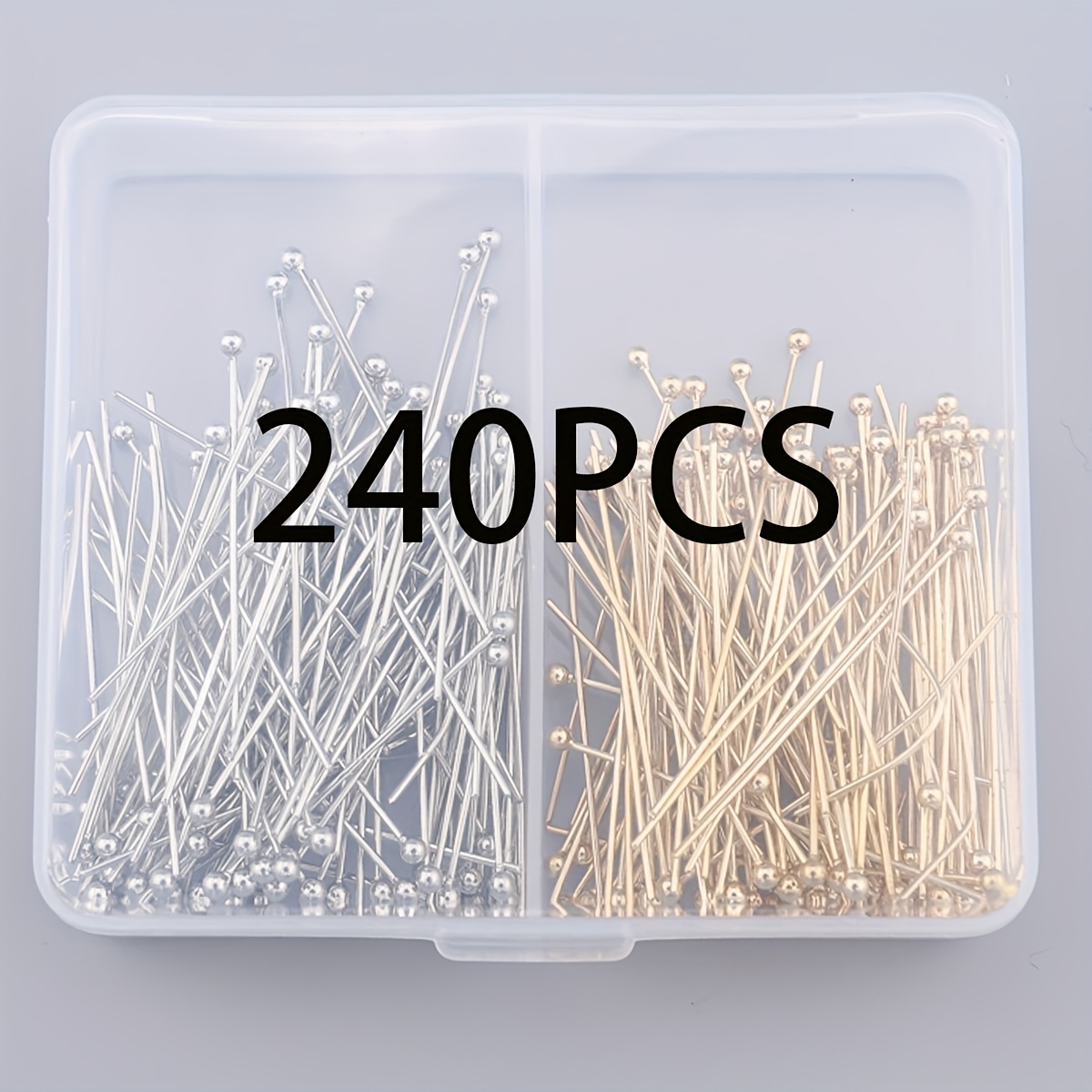TEMU 240pcs/35mm Boîte d'Épingles à Tête Sphérique en Fer pour Perles DIY, Ensemble Flexible et Découpable Adapté pour Pendentifs Bracelets Boucles