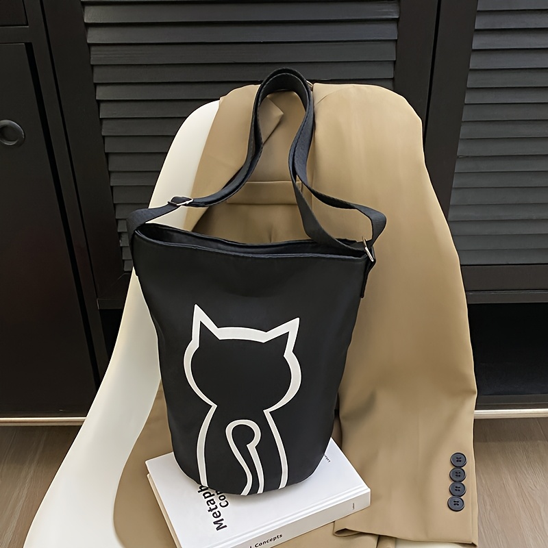 Image of 2025 New Korean Style Backpack Women's Outdoor Large Capacity Single Shoulder Crossbody Bag High Aesthetic Cute Cat Bucket Bag