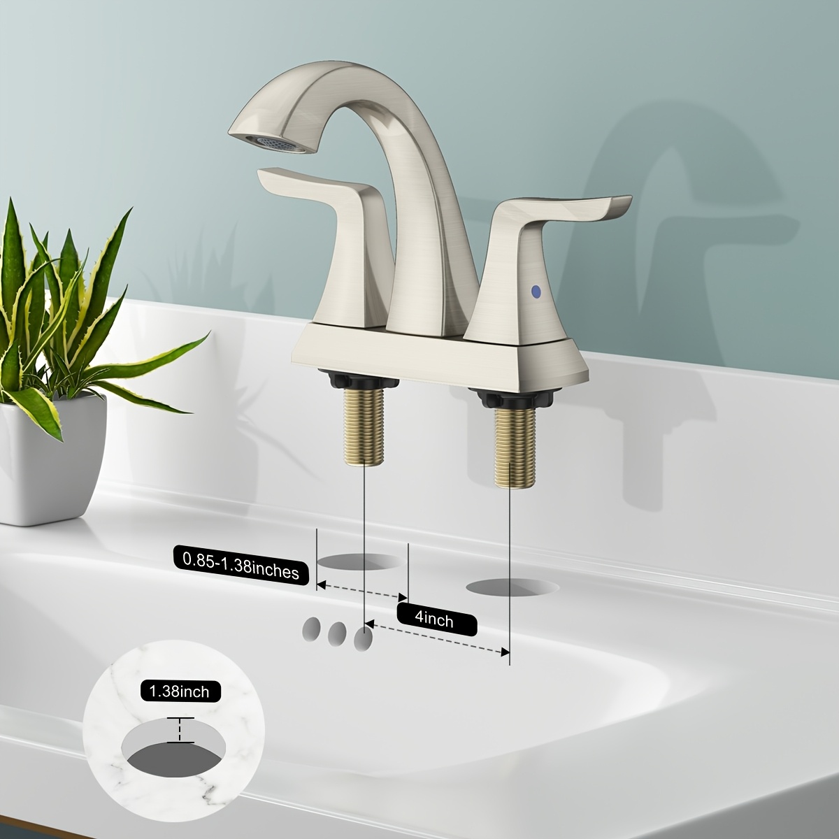 Modern 4" Brushed White Bathroom Faucet - Double-Handle Centerset Mixer with Drain