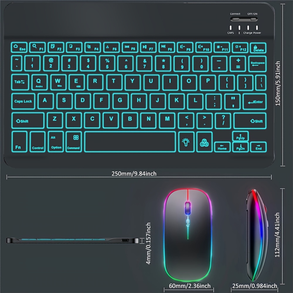 ultra slim rgb   combo portable keyboards mouse set for ipad iphone ios 13 and above samsung tablet phone smartphone android windows details 2