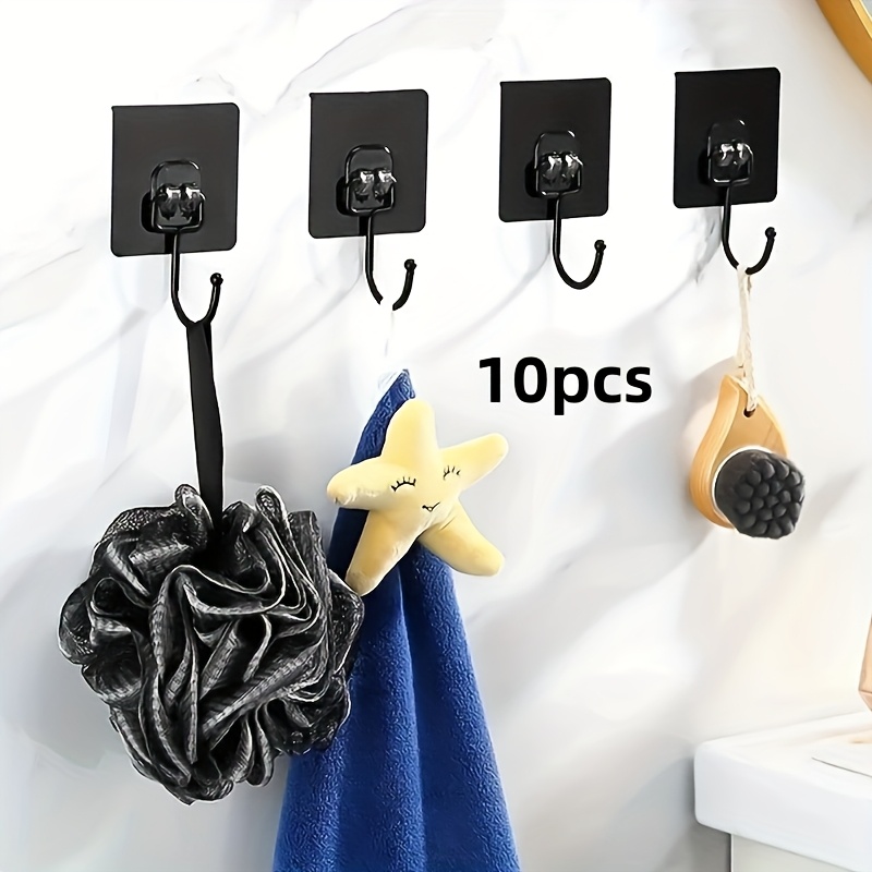 5/10pcs Heavy-duty Adhesive Hooks - Nail-free, Reusable Wall Hangers For Coats, Towels & Shower Caps - , Utility Hooks