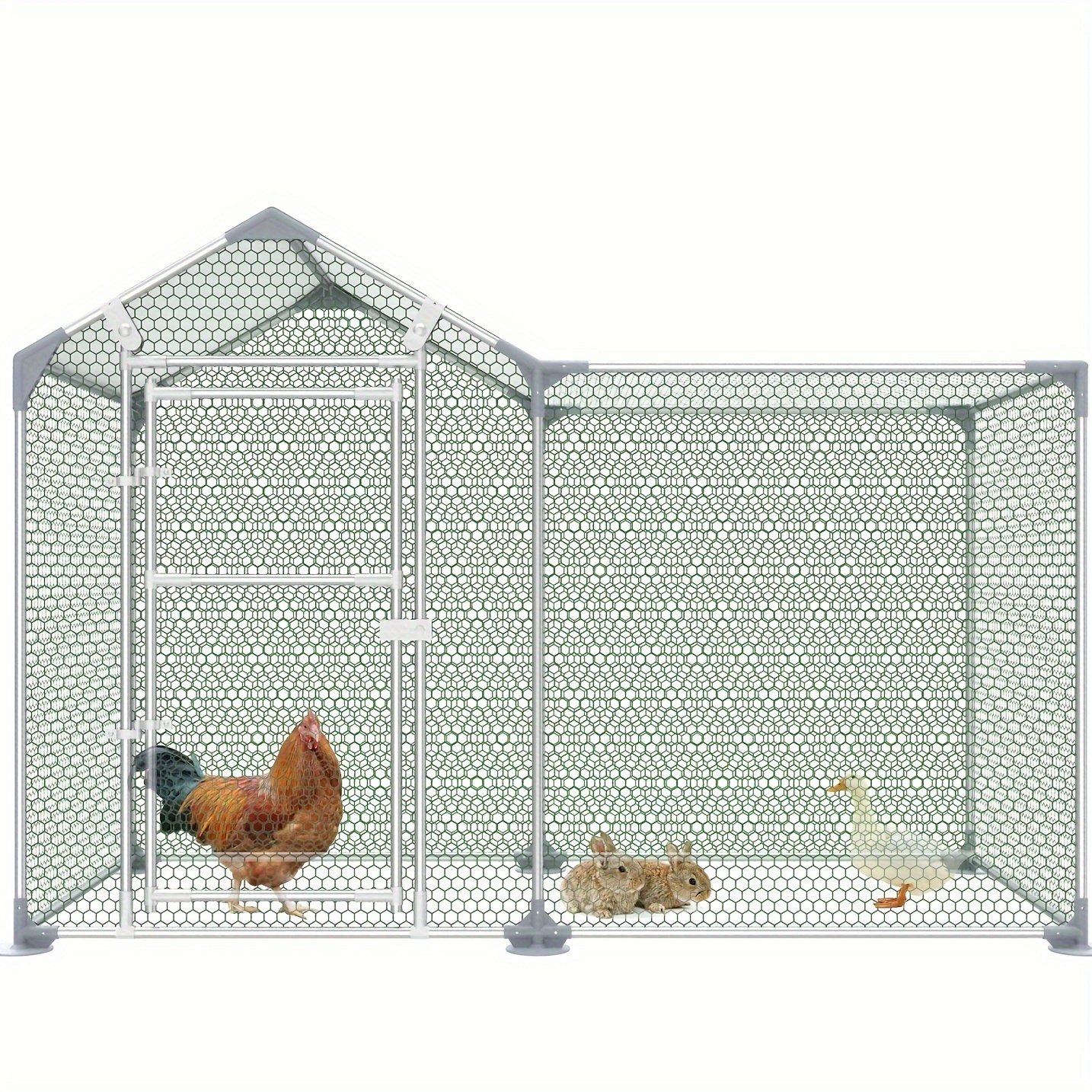 

Yardin Free-range Enclosure Metal Chicken Coop Run With Door & Pe-roof Outdoor Cage Weatherproof Poultry House For Chickens, Small Animals, Rabbits And Plants