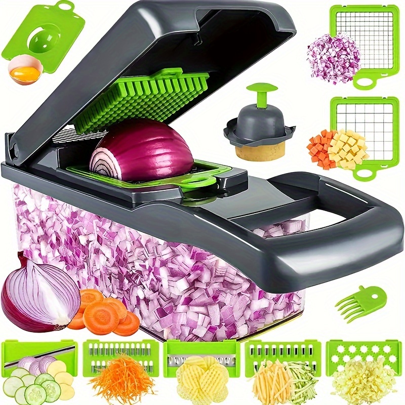 

1 Set Multifunctional 15-in-1 Vegetable , Salad Onion Dicer Container, 8 Interchangable Blades, , Drain Strainer, Peeler, Multifunctional For