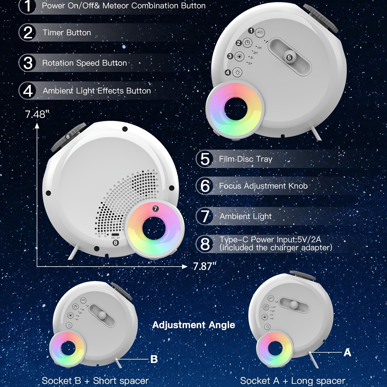 1pc 13 in 1 led projector lamp usb powered light with remote wireless built in microphone non waterproof desktop planetarium for decor ideal for christmas birthday party gifts details 1