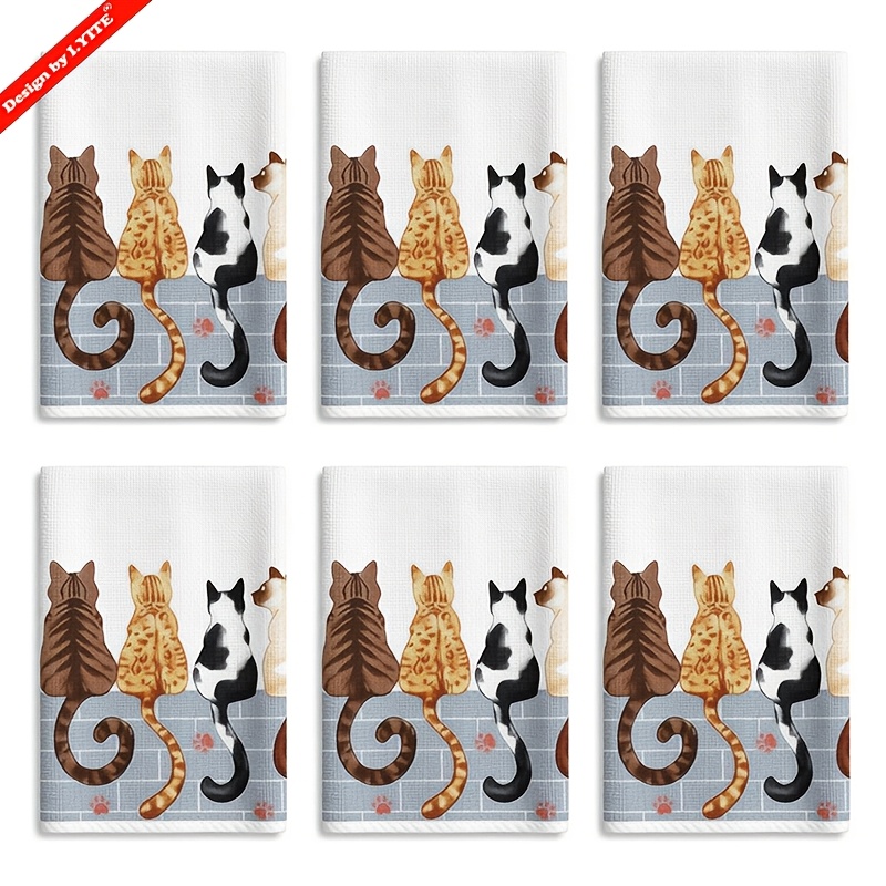 TEMU Offre Spéciale Ensemble de 6 Chiffons de Cuisine Amusants et Adorables sur le Thème des Chatons de Dessins Animés, 16X24In, Chiffons à Vaisselle