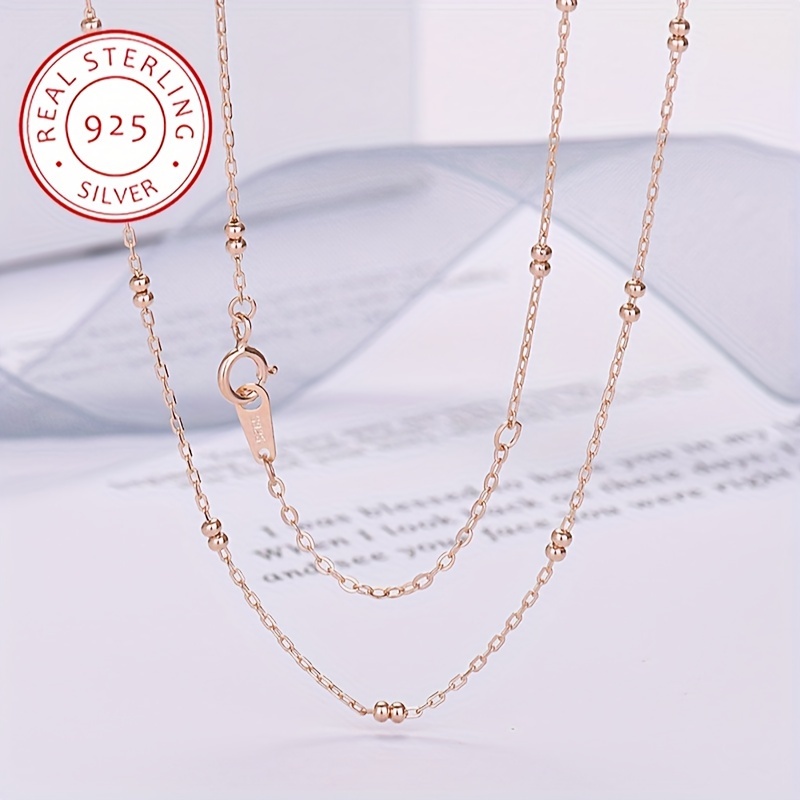 

Round Ball Beads 925 Sterling Silver Chain Female Rose Golden Minimalist Temperament Elegant Necklace Daily Commute Classic Fashion Niche Versatile Plain Nude Clavicle Chain Jewelry