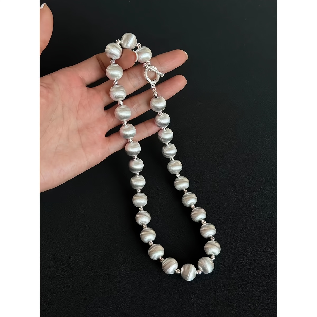 French Retro Premium Matte Ball Chain Brushed Necklace