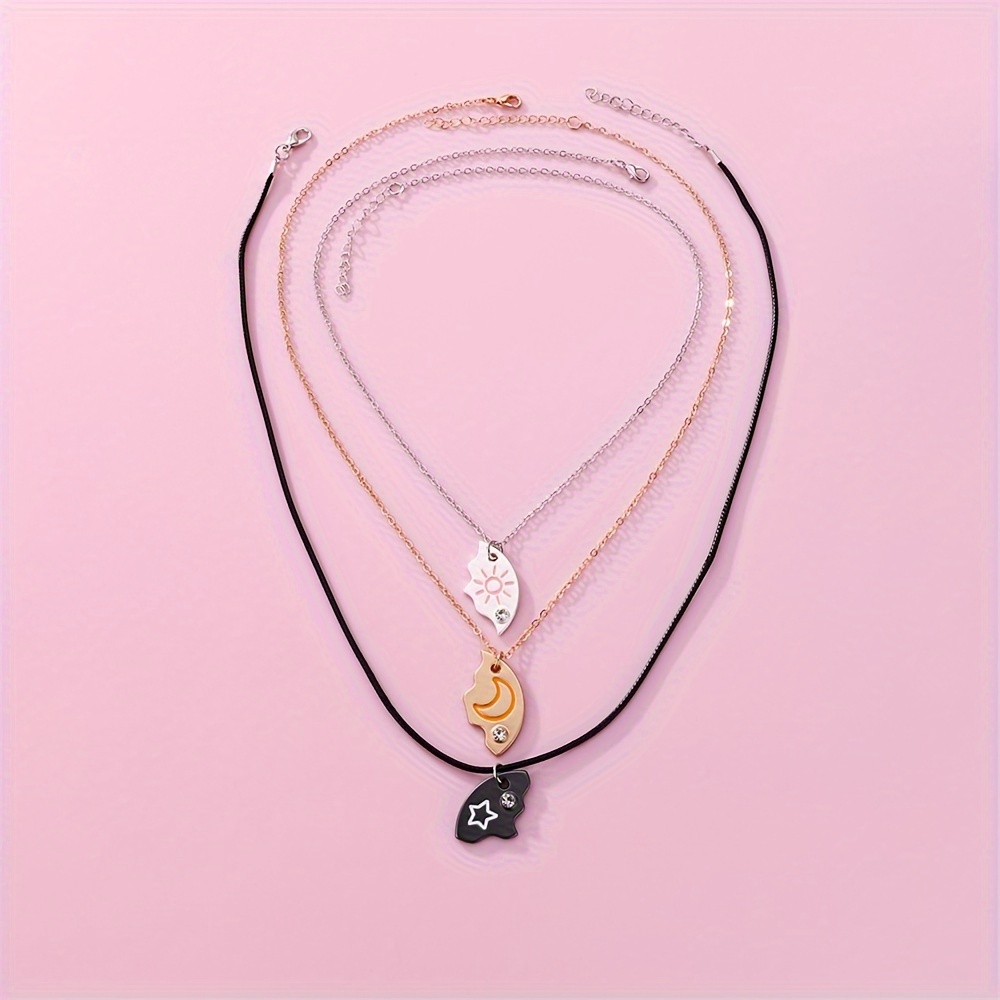 3pcs set sun moon star pendant necklace for women men jewelry accessories gifts details 4