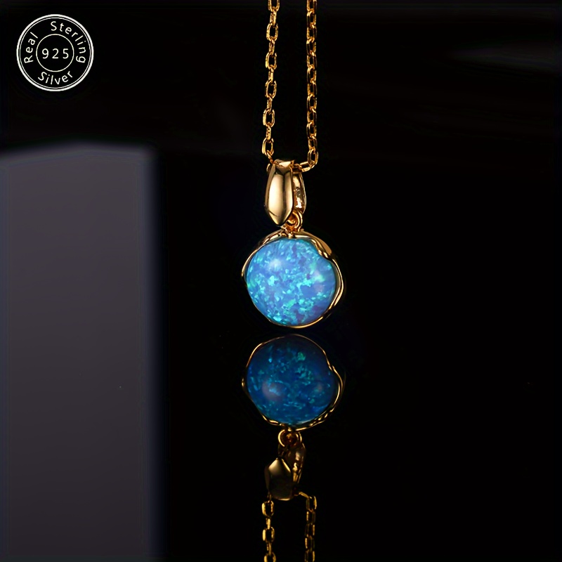 

18k Gold Plated Blue Opal Necklace For Women, Birthstone, Simple Classic Charming Fashion Personality Trend, Suitable For , Or Gift To Family, Friends, Any Holiday-christmas, Birthday, Anniversary