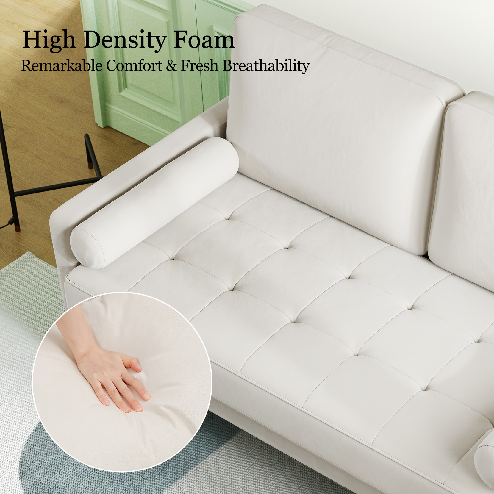 Small 2 Seater Sofa, Comfy Velvet Couch with Spring Cushion