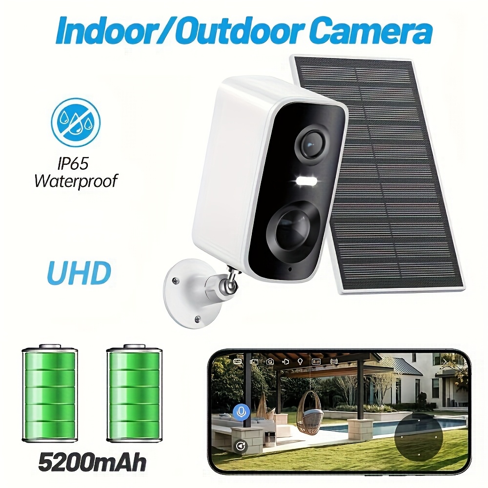 TEMU Solar Camera Outdoor Security, 4mp Color Night Vision 100% Cable-free Security Camera Outdoor , With Fixed Solar Panels, Panoramic View,