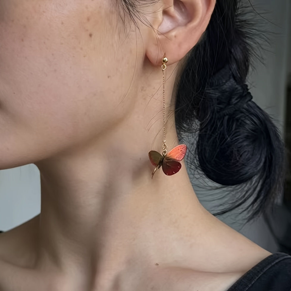 Elegant Hand-Painted Butterfly Long Earrings, Stylish Gift
