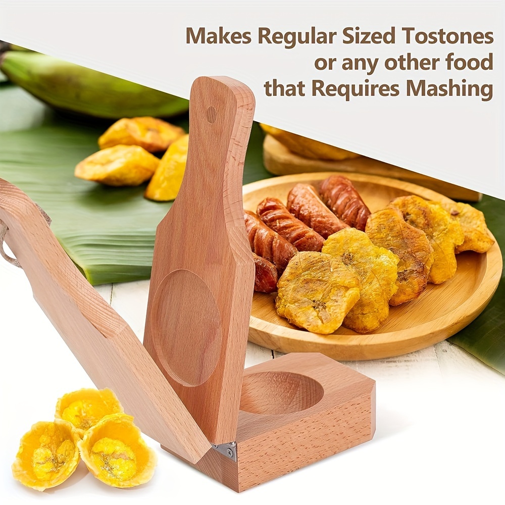 

1pc, Wooden Tostonera For Tostones And Plantain Smash, 2-in-1 Multi-purpose Kitchen Press Tool For Banana Chips & Patties, Natural Wood Construction, Ideal For Baking & Snacks
