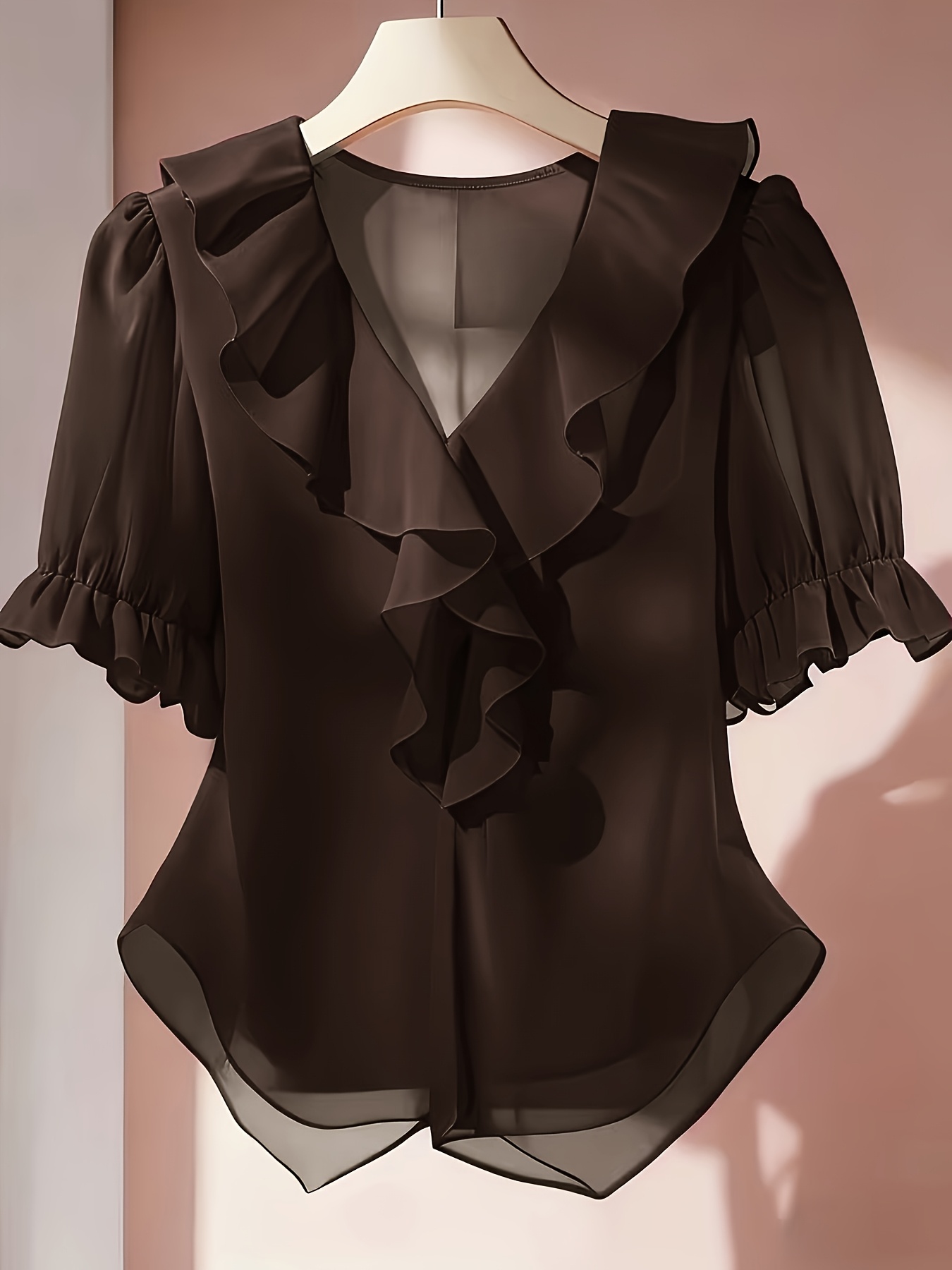 Womens Elegant Ruffle Chiffon Tulle Casual Top Temu