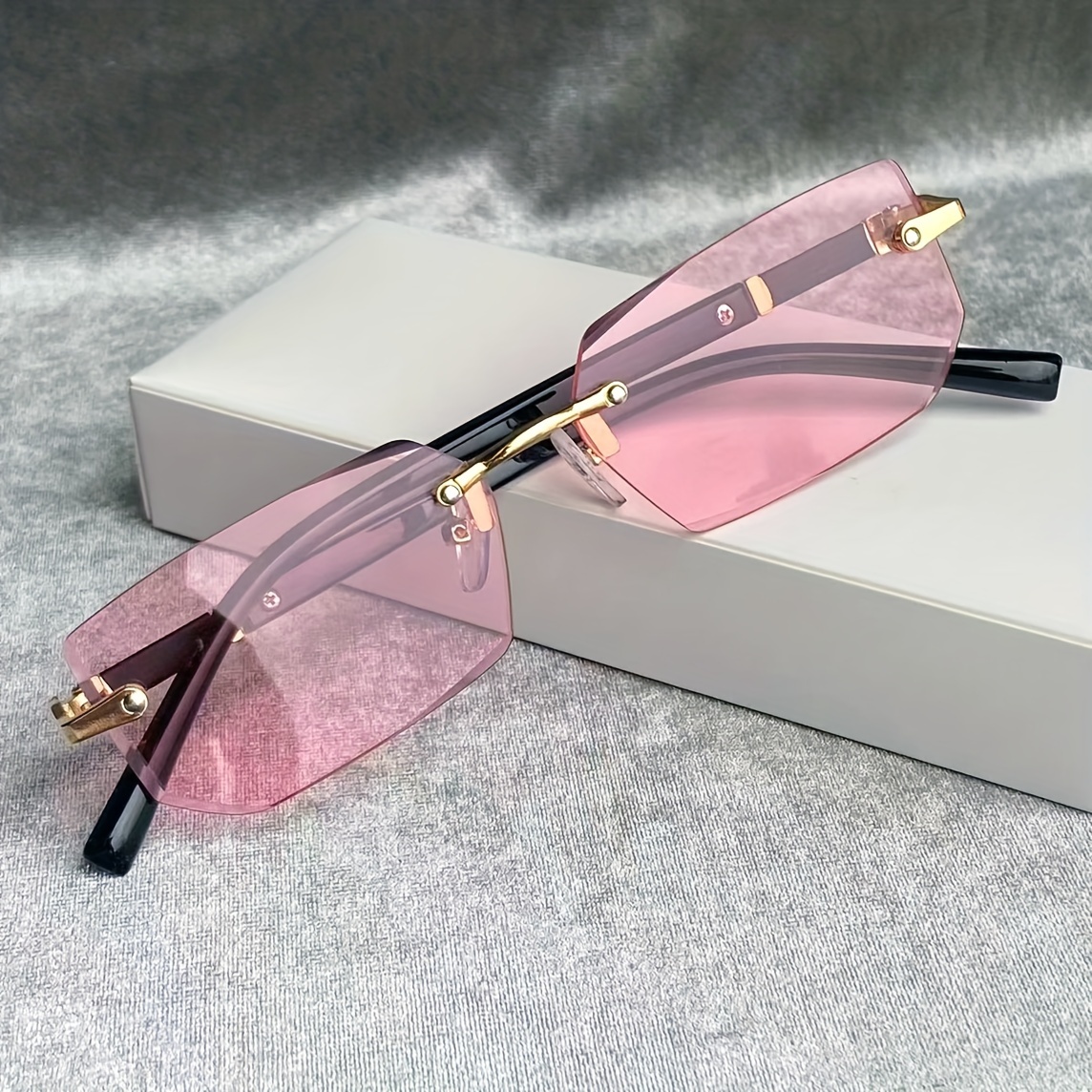 Unisex Stylish Gray and Pink Rimless Sunglasses Accessories | 196retro Rimless Fashion Sunglasses Graypink  main image 4