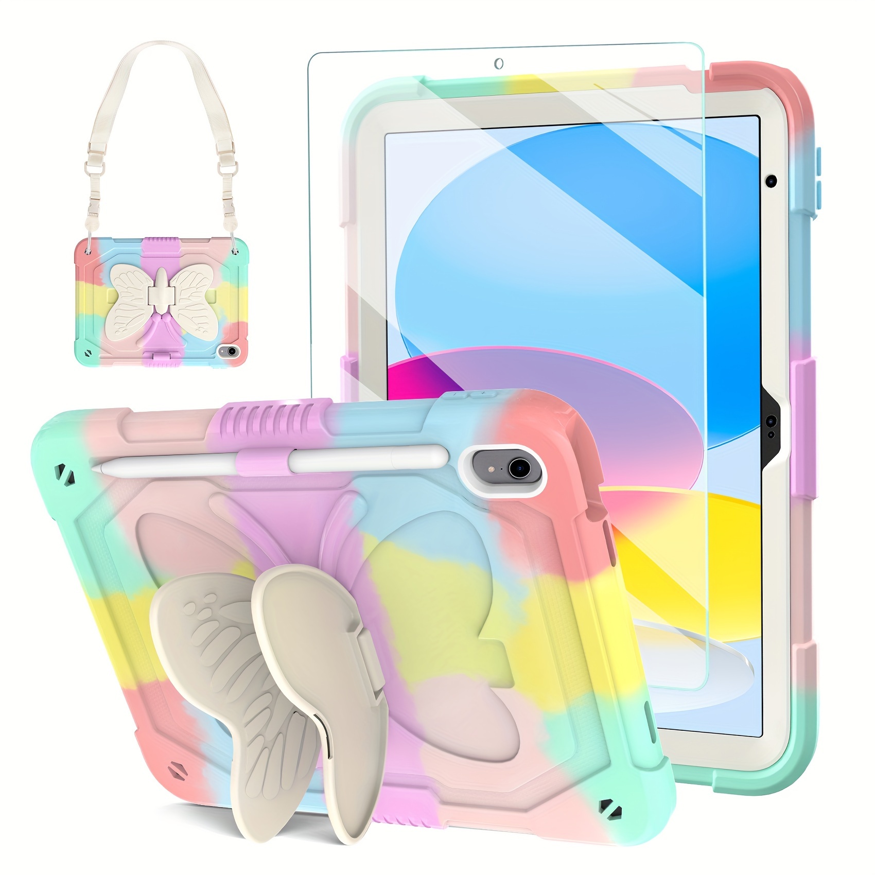 

Case For Ipad 10th Generation 2022 10.9 Inch Wings With Tempered Glass Screen Protector & Stand| Protective Ipad 10th Gen 10.9 Case Cover W/pencil Holder Shoulder Strap