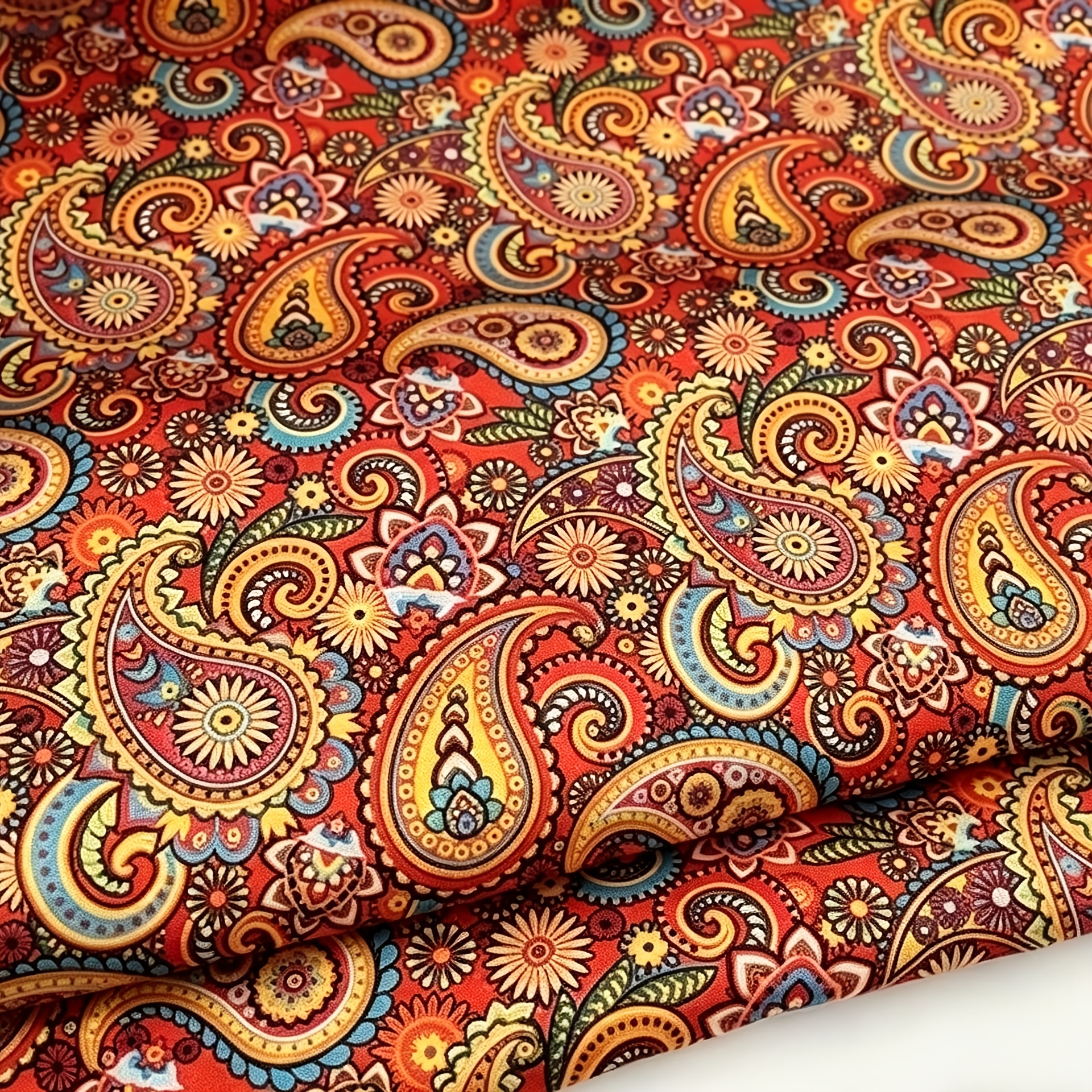 TEMU 1pc Precut Bohemian Retro Paisley Digital Printed Fabric With Multiple Sizes Available, Polyester Satin Printed Jacket And Vest Fabric, Handmade