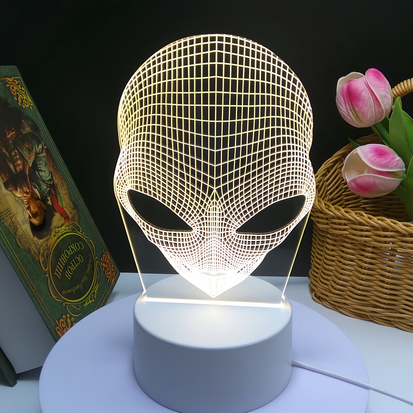 1Pc 3D Night Light Monochrome Warm Light