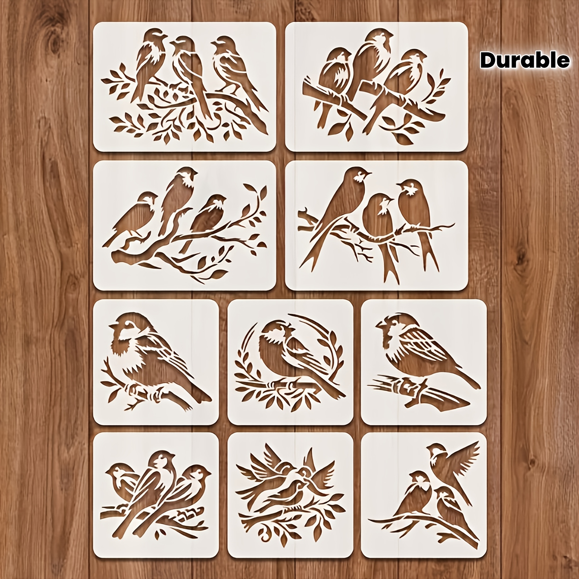 TEMU 10 Styles Of Bird Painting Templates, Reusable Branch With Little Birds Patterns, Suitable For Paper, Walls, Fabrics, Stones And Other Art
