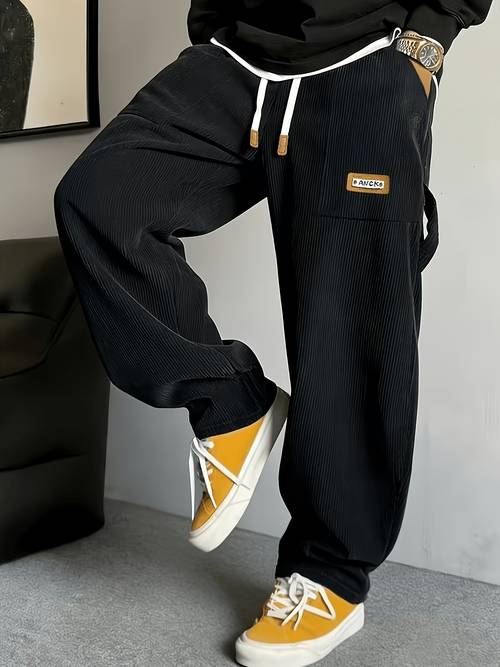 imagen del artículo pantalones casuales de vintage de para hombre para , pantalones de pierna ancha con múltiples bolsillos, pantalones largos versátiles y de moda, pantalones cargo de moda de pierna , esenciales de otoño/invierno,baggy