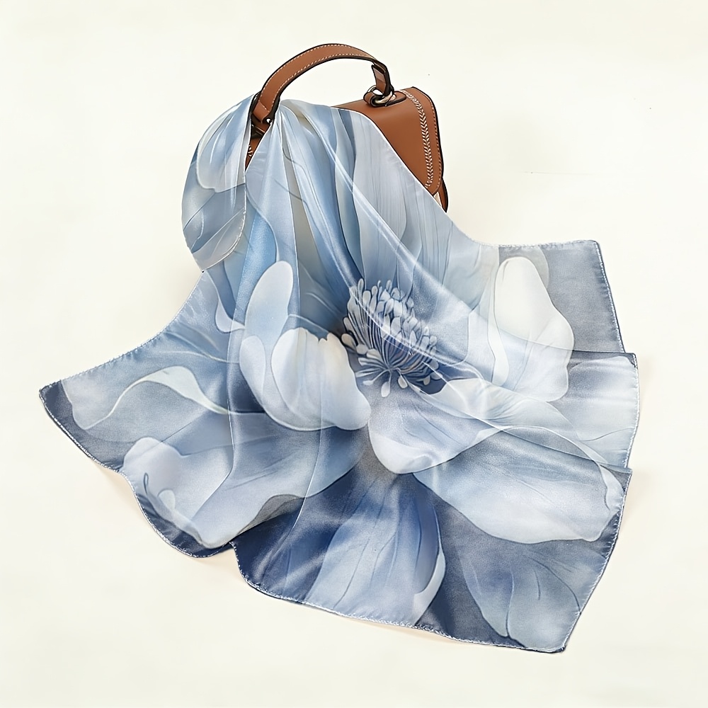 Large White Flower with Blue Petals Fashion Scarf