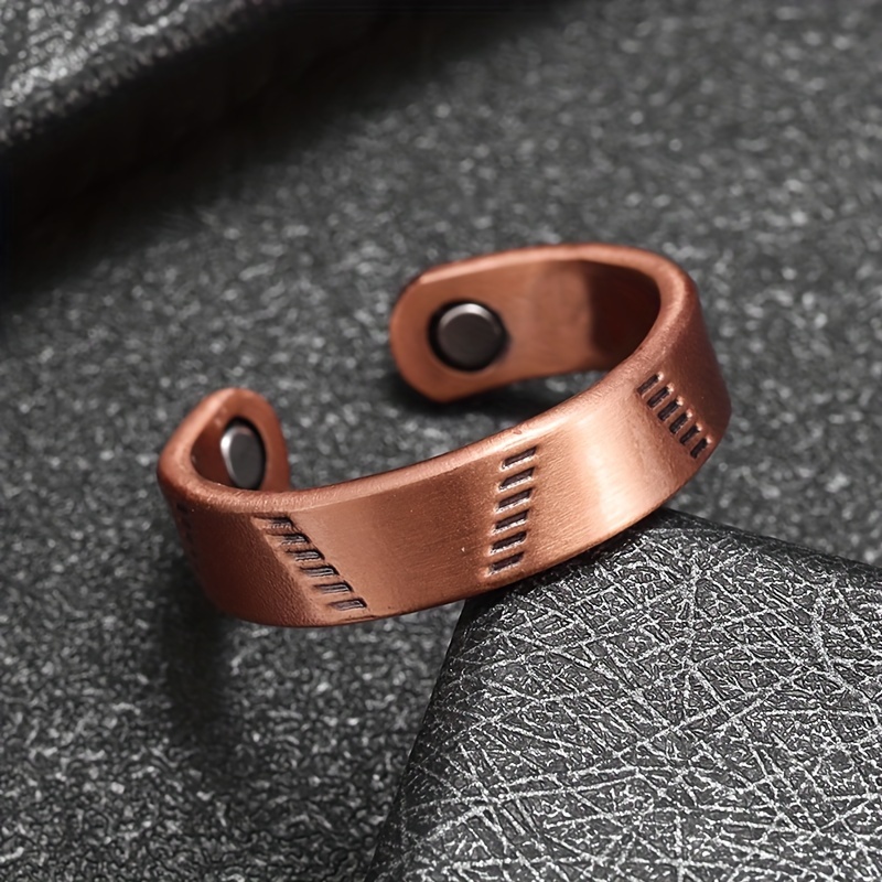 Vintage V Stripe Open Copper Ring, Unisex Casual Accessory