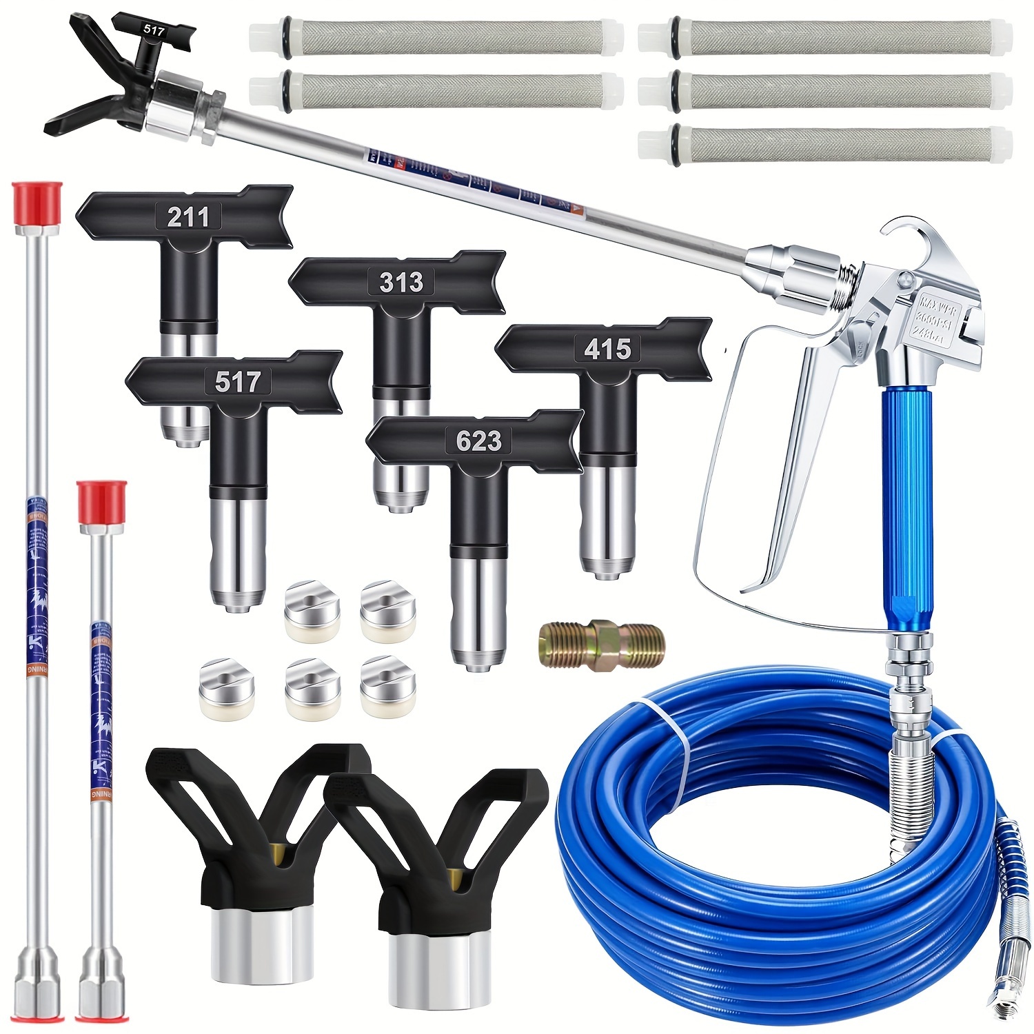 

17-piece Professional Airless Paint Sprayer Accessories Kit With Reversible Tip Nozzles, Extension Wands, 60 Mesh Filters, Tip Guards - Durable Metal & Plastic, Manual Operation