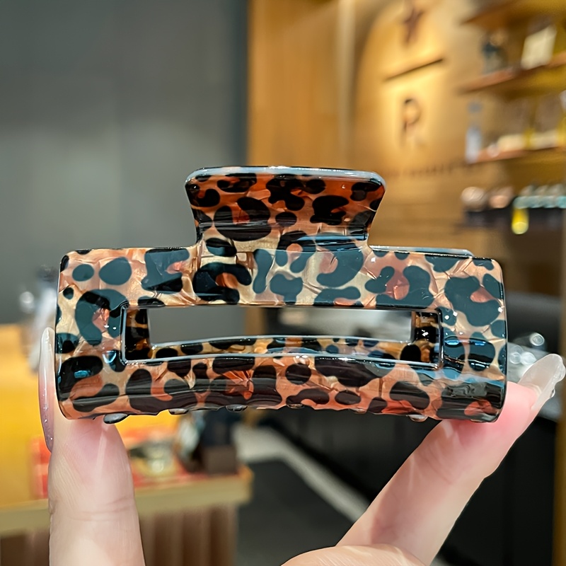 TEMU 1pc Vintage Leopard Print Hair Clip, Medium Anti Slip Acrylic Handle, Suitable For Daily Wear And Party Wear, Fashionable Accessory For Spring