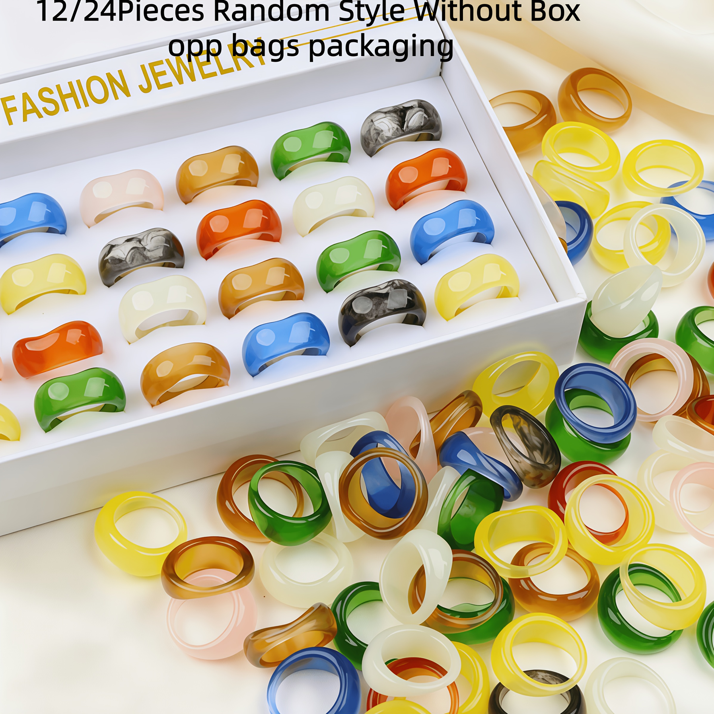 European American Style Geometric Color Blended Resin Rings Set