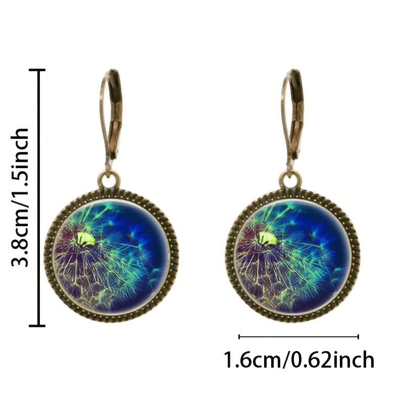 2pc Blue Classic Pendant Earrings Set, Multicolor Waves Design