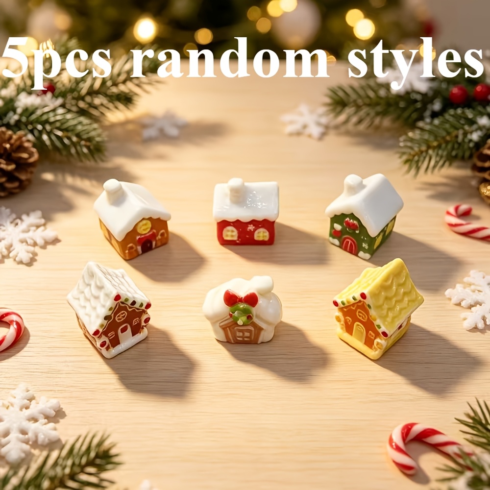 TEMU 5 Stück (Zufällige Stile) Miniatur Landschaft Weihnachtskabinen Modelle, Mini Schneehäuser Harz Ornamente, Geeignet für und Partydekorationen,