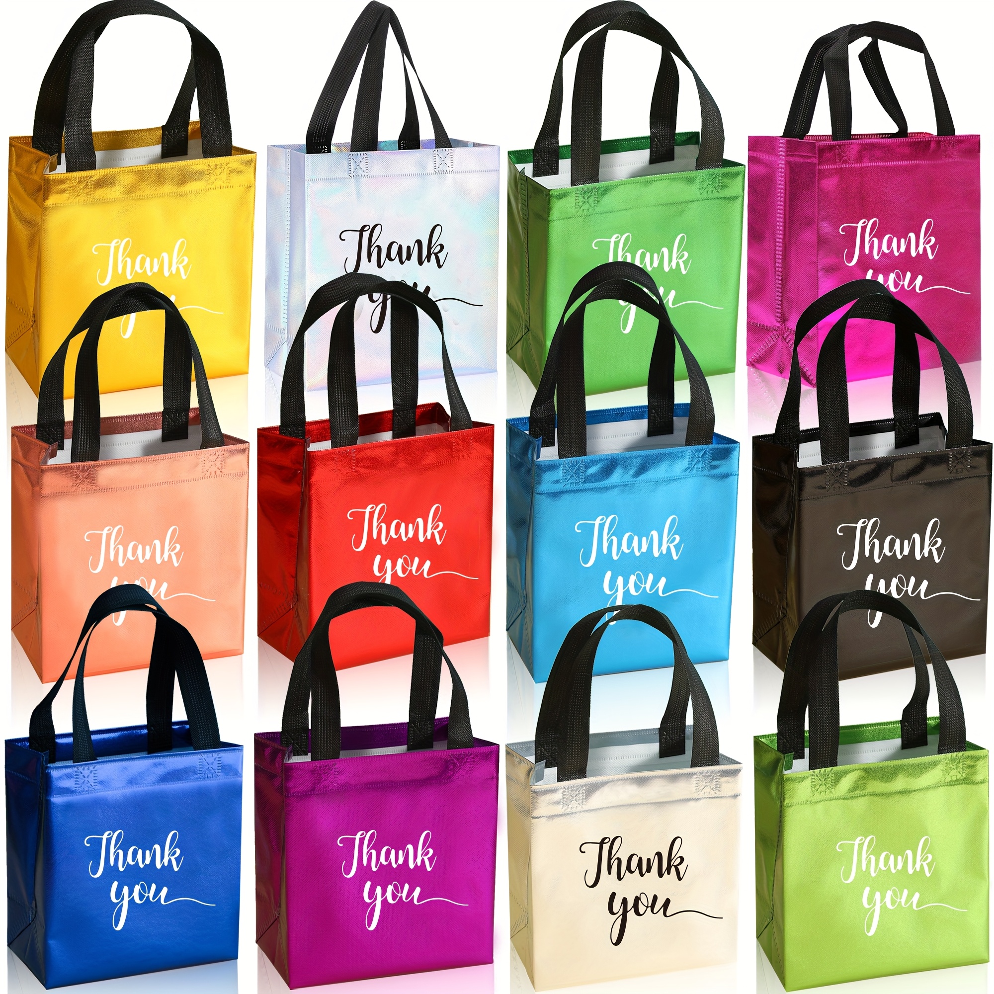 gift for her him 12 small gift bags printed with thank you 7 8 inch reusable shiny party favor bags suitable for christmas birthdays baby showers weddings and shopping