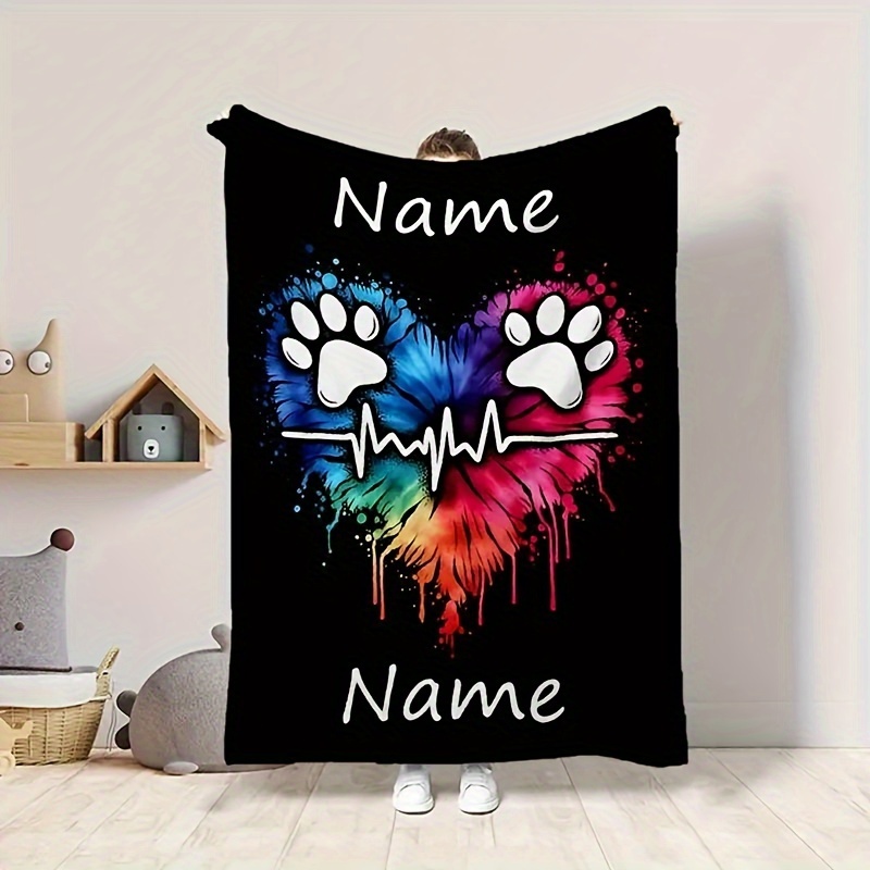 

Customizable Dog Print Fleece Blanket, Polyester, Machine Washable, Tear-resistant, Small, Medium, Large Dogs, Ideal For Home, Office, Beach, Camping, Car Use, Custom Name Personalization Gift