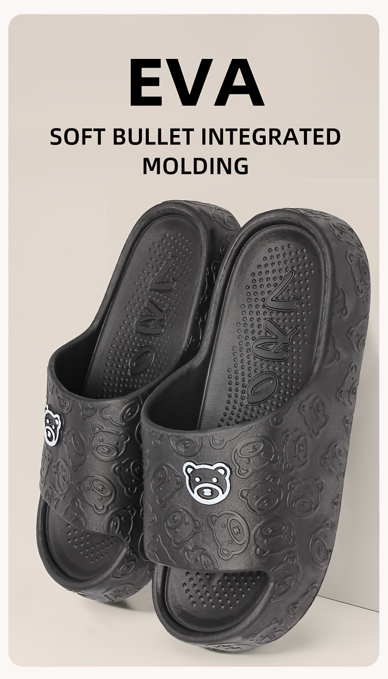 Cute Cartoon Bear Pattern Slides, Casual Soft Sole Pillow Slides, Comfortable Indoor Home Slides