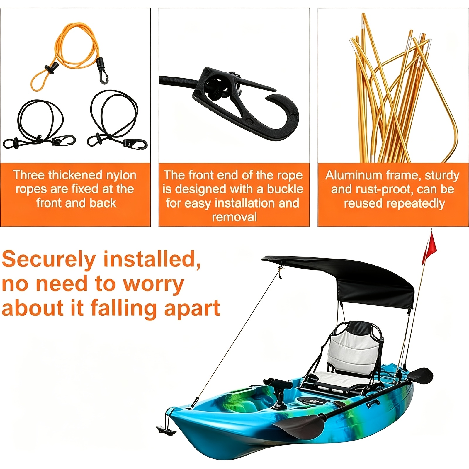 Single-Person Kayak Sun Shade with Storage Bag and Mounting Clips