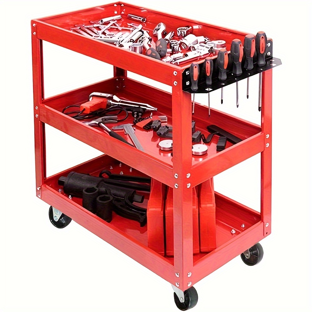 TEMU 3 Tier Shelf Tool Trolley 66 * 35 * 65cm 450lb Cart Ool Storage Trolley Wheel Heavy Duty Garage Diy Storage Trolley For Transport