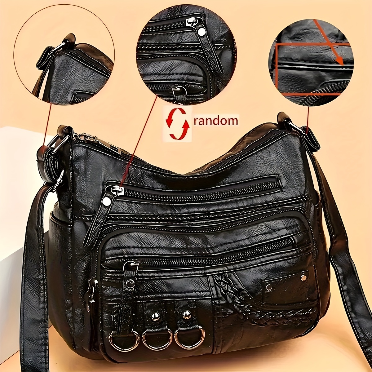 Women's Large Capacity Soft Shoulder Crossbody Bag, Casual Multiple Pockets With Zipper, Braided Detail, Adjustable Strap Bag Switch