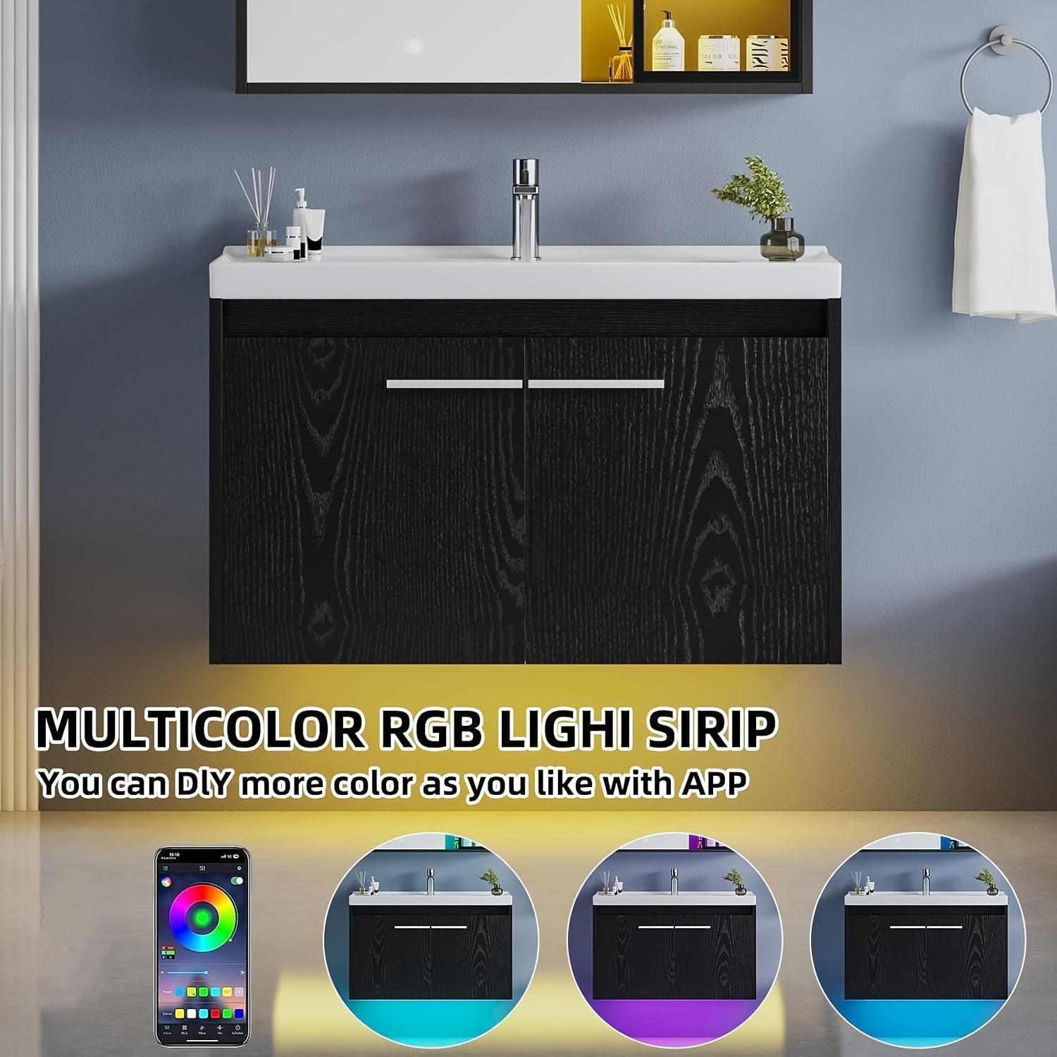 31-Inch Modern Floating Bathroom Vanity - LED Lighted Cabinet with Sink 7 31-Inch Modern Floating Bathroom Vanity Front View