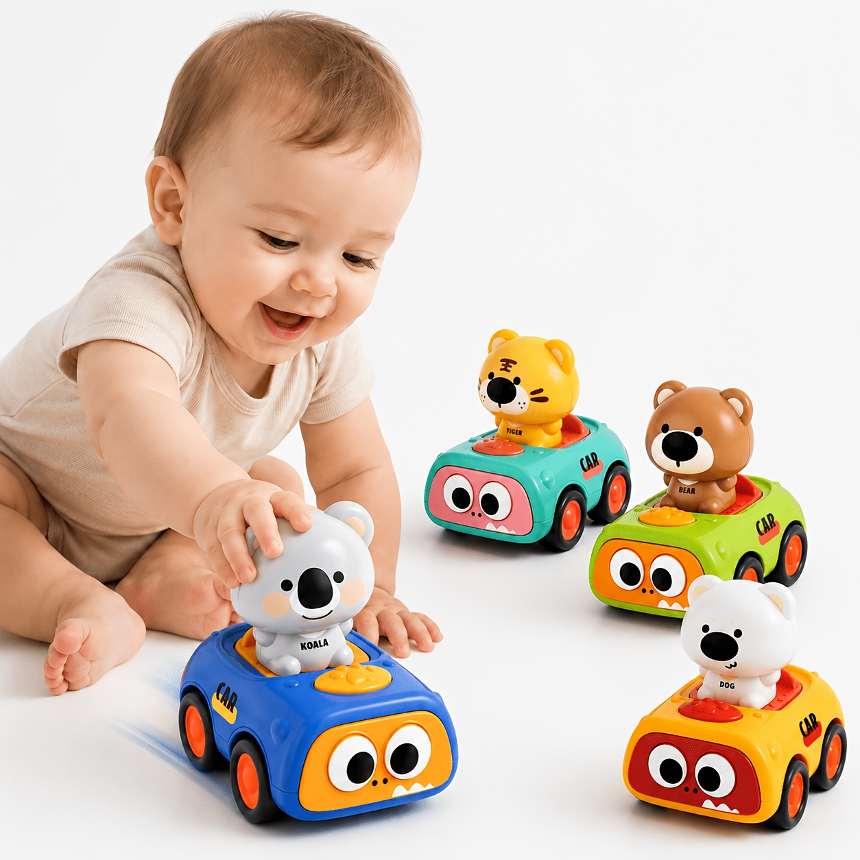Cute Animal Push Car Toy for Kids with Koala and Tiger Figures