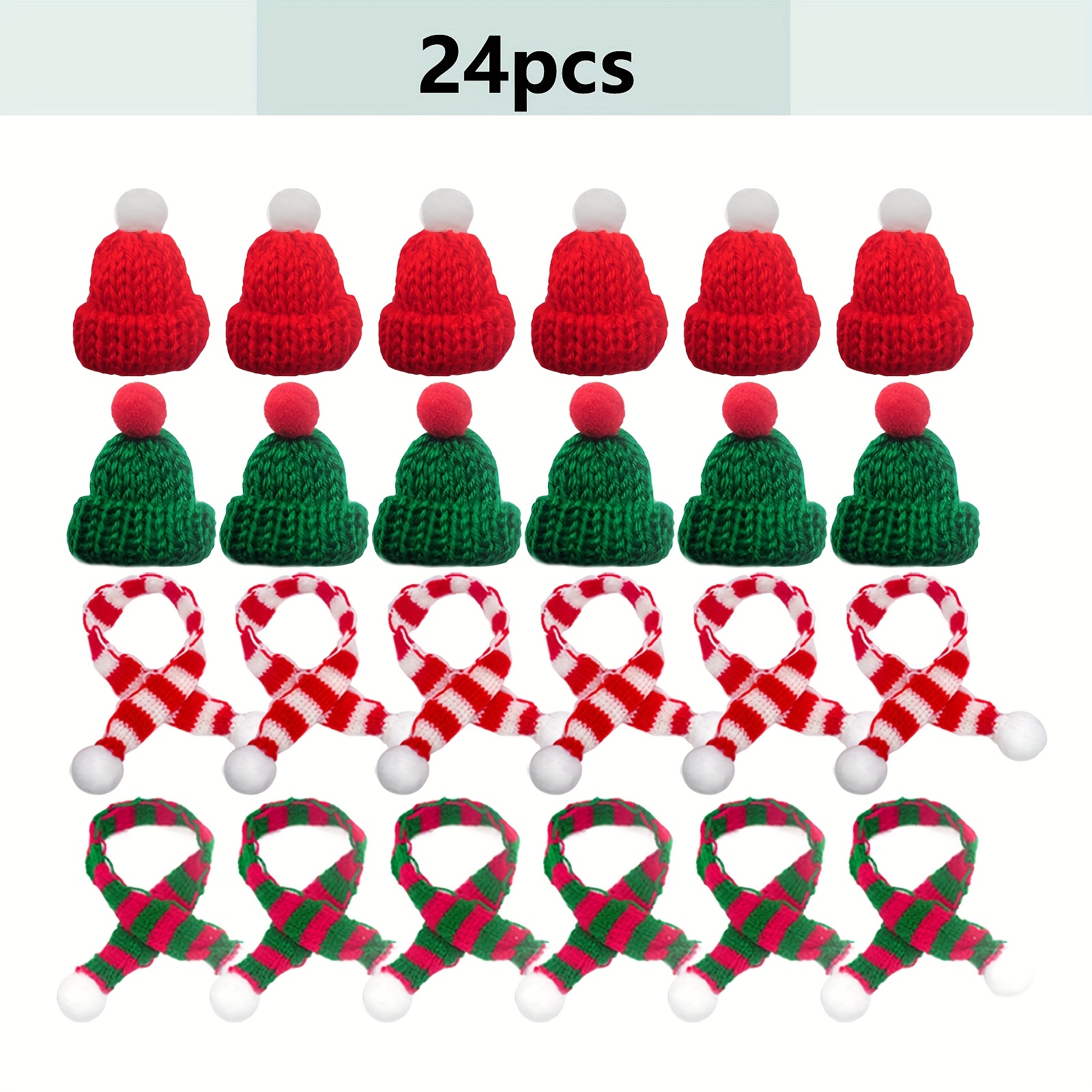 12/24pcs Mini Hat And Scarf Set For Christmas Tree Decoration, Christmas Snowman Ornament, Christmas Tree Decor, Holiday Scene Decoration, Gift Decoration, Handmade Craft Decoration
