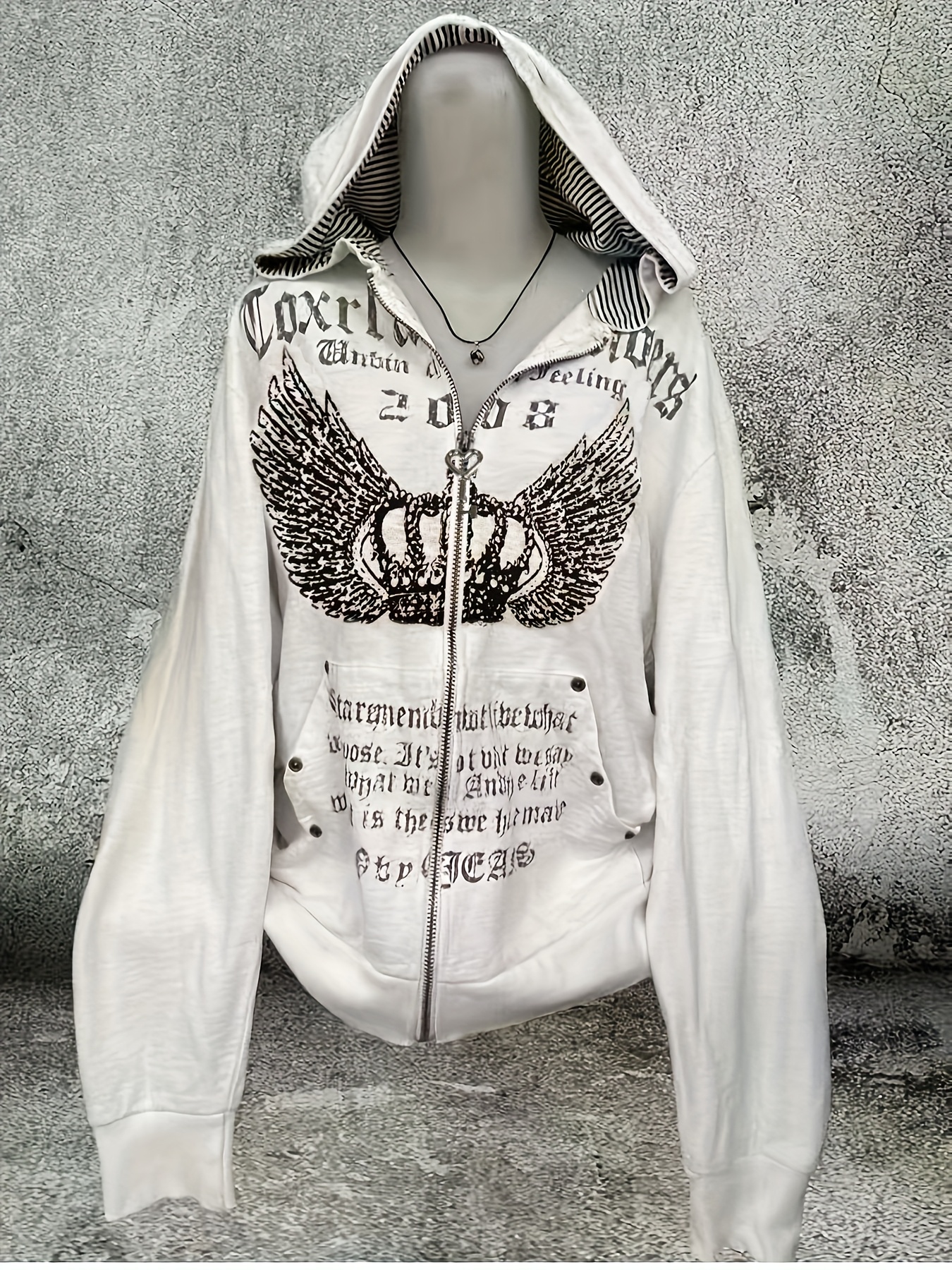 xy  . weißer kapuzenpullover für damen – neue kapuzenjacke für frühling/herbst mit buchstaben-print, tasche farbblock-design –   gothic rock punk – y2k     – amerikanischer vintage-weißdruck-sweatshirt – vielseitige kapuzenjacke für damen im lazy-style-design – neuheit für