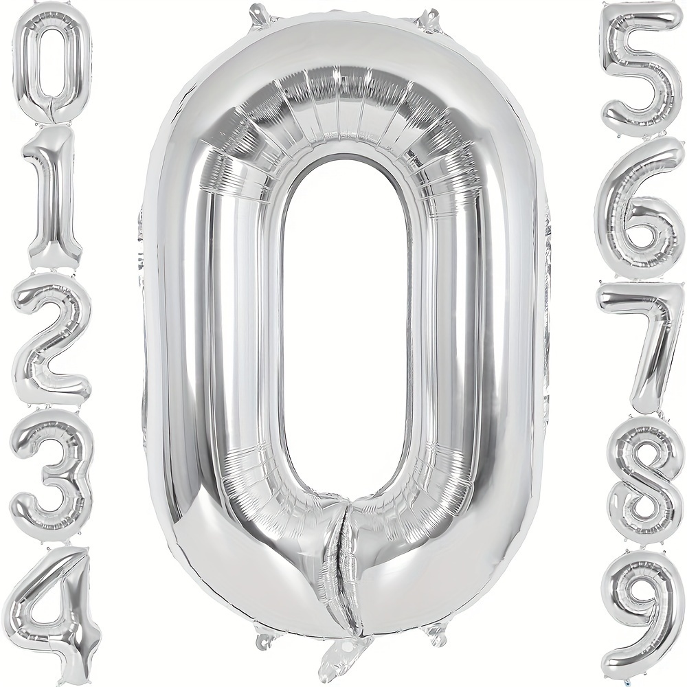 

40 Inch Large Silver Number Balloons 0-9 Aluminum Foil Helium Balloons For Birthday Party, Anniversary Celebrations - Polyester Film, High Durability, Auto-sealing, Multipack Options For 14+ Years