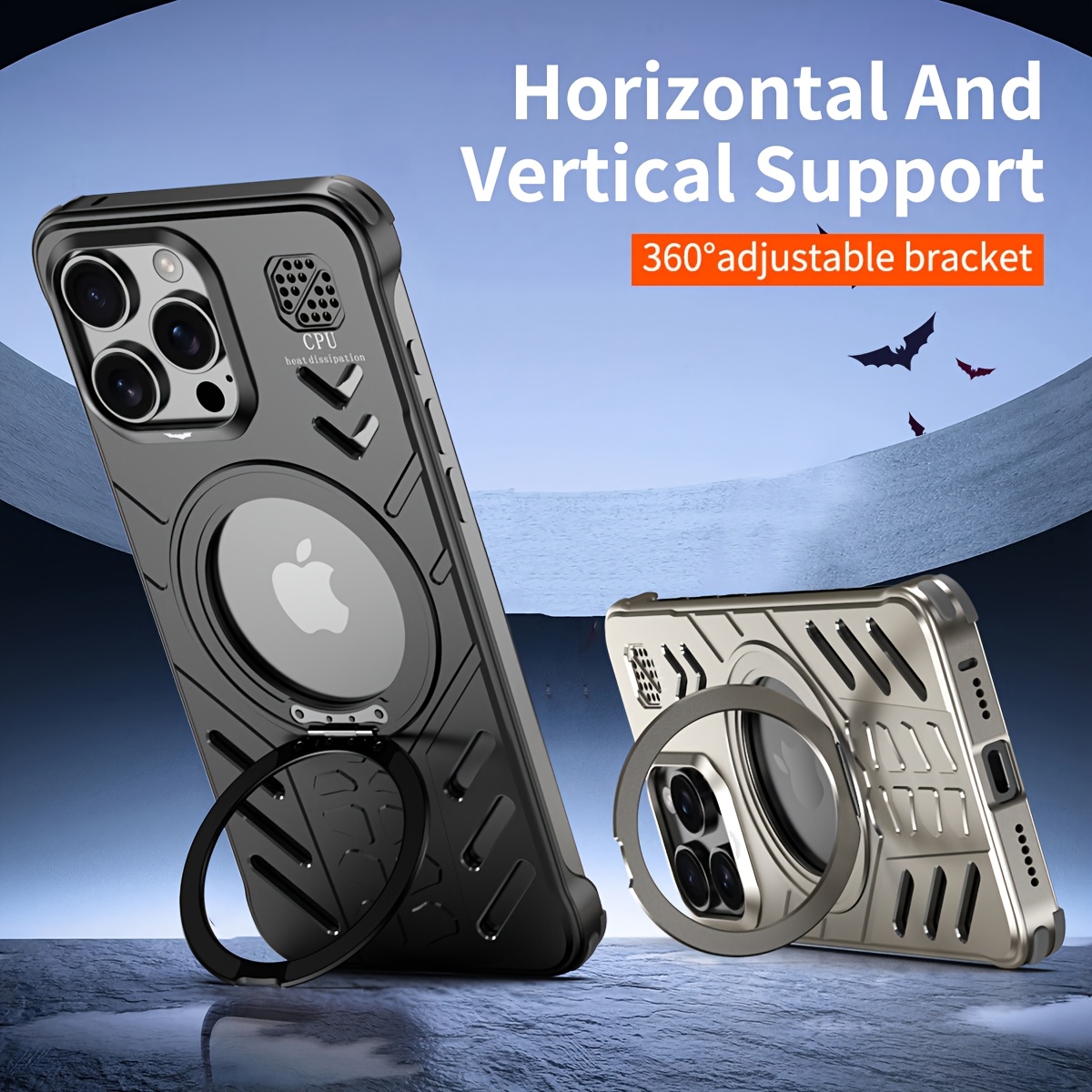 Durable Aluminum Alloy Casing Featuring Robust Protection, a Magnetic Cover, a Cooling Hollow Design with a Rotating Hidden Stand, And a Scratch-Resistant Exterior, Compatible with for iphone Series Devices.