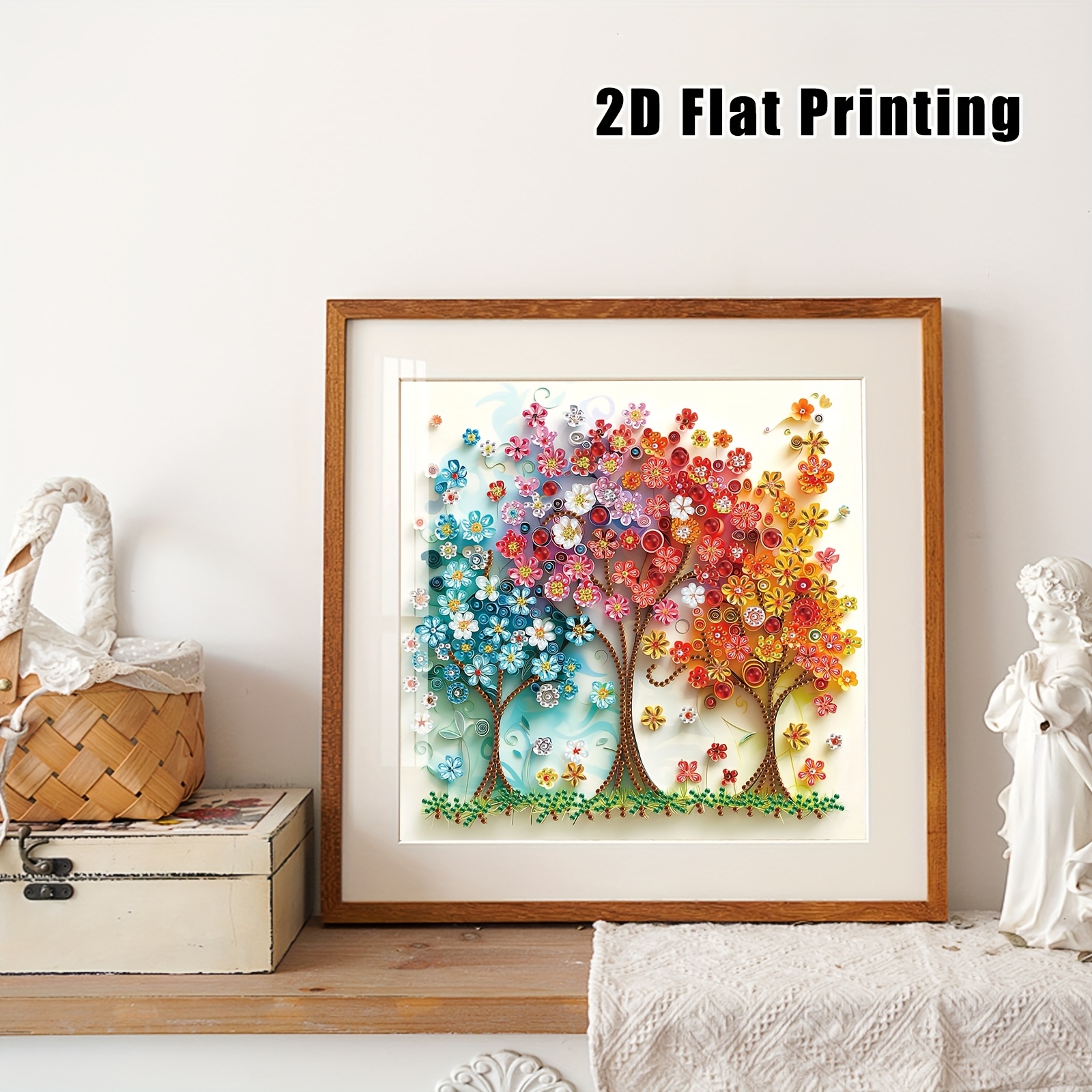 2d Flat Printing Desk Wall Decorations, 1pc Art Painting, Colorful Tree, Special Shape Painting For Home Office Decoration