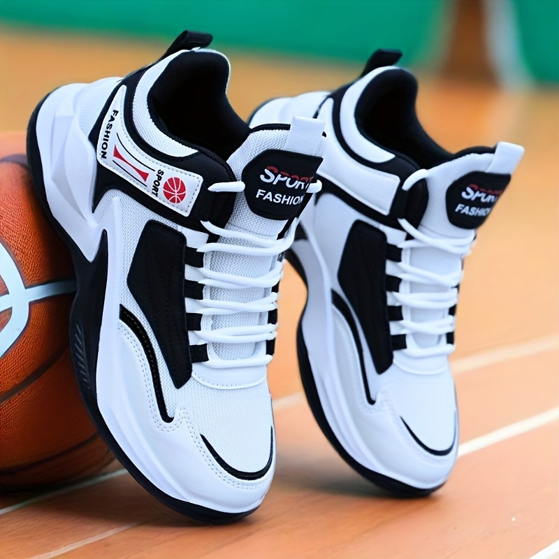 Image of Basketball Shoes High Top White Mesh Shoes Men's Casual Sports Running Shoes Fashionable All- Sneakers