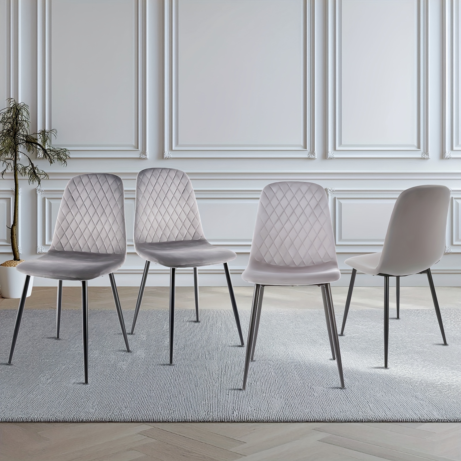 E-shop Set mit 4 eleganten Samt-Esszimmerstühlen, gepolsterte Sitzflächen mit hoher Dichte, ergonomischer Rückenlehne und stabilem Metallrahmen, für