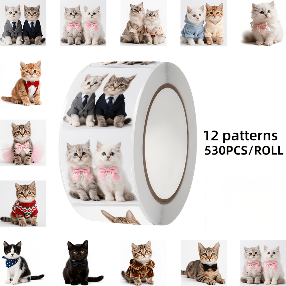 TEMU 530pcs Cat-themed Stickers, 12 Designs, Suitable For Laptops, Tablets, Notebooks, Envelopes, Gift Boxes, Luggage And Other Decorations, Ideal