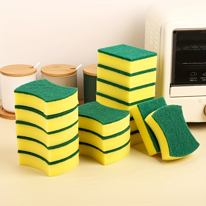 20pcs Heavy-Duty Nylon Dishwashing Sponges & Scouring Pads - Double-Sided Heavy-Duty Scrubbing, Green & Yellow Color-Coded, Rectangular Stackable Design, Lightweight & Durable for Kitchen, Bathroom,, Dishwasher Safe (Compatible with Dishwashers) - Contemporary Style, Multi-Purpose Household Cleaning Sponges (20 Individually Wrapped) - Ideal for Pots, Pans, Cookware Use, Kitchen Cleaning Sponge, Sponge Holder for Kitchen Sink, Kitchen Sponge Holder for Sink