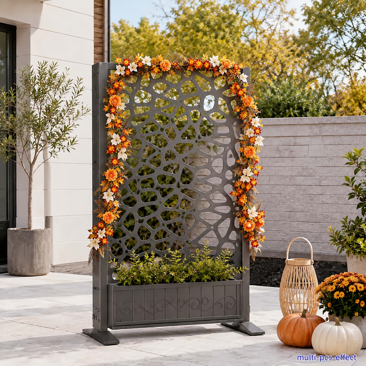 Image of 1pc Autumn Orange Rose Maple Leaf Artificial Flower Garland Vine, Thanksgiving Faux Floral Decor, Yellow- Gradient With Warm White Leaves, , Suitable For Fireplace, Porch, Table Centerpiece